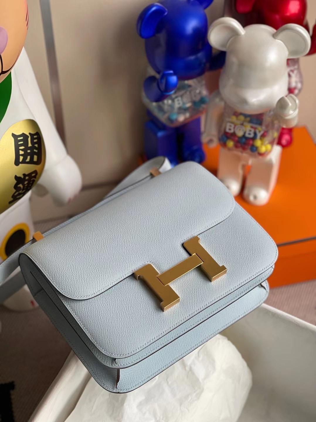 香港西貢區將軍澳 Hermes Constance 24cm Epsom T0 Blue Brume 霧藍色 全手工縫製