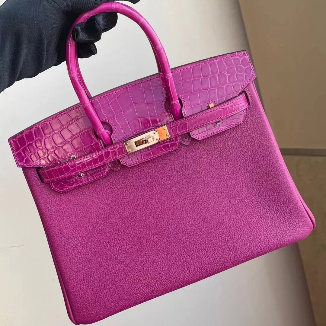 香港島中西區中環 愛馬仕鉑金包 Hermes Birkin 25cm Touch Togo 小牛皮 拼 亮面美洲鱷魚