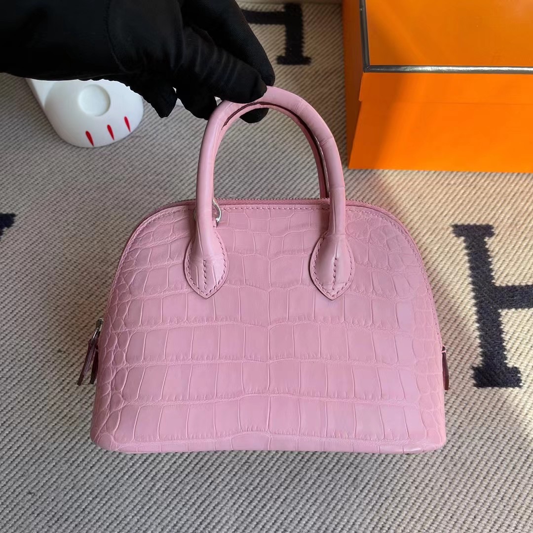 愛馬仕迷你 保齡球包價格 Hermes Bolide 1923 mini bag 5P Pink 櫻花粉 美洲鱷魚