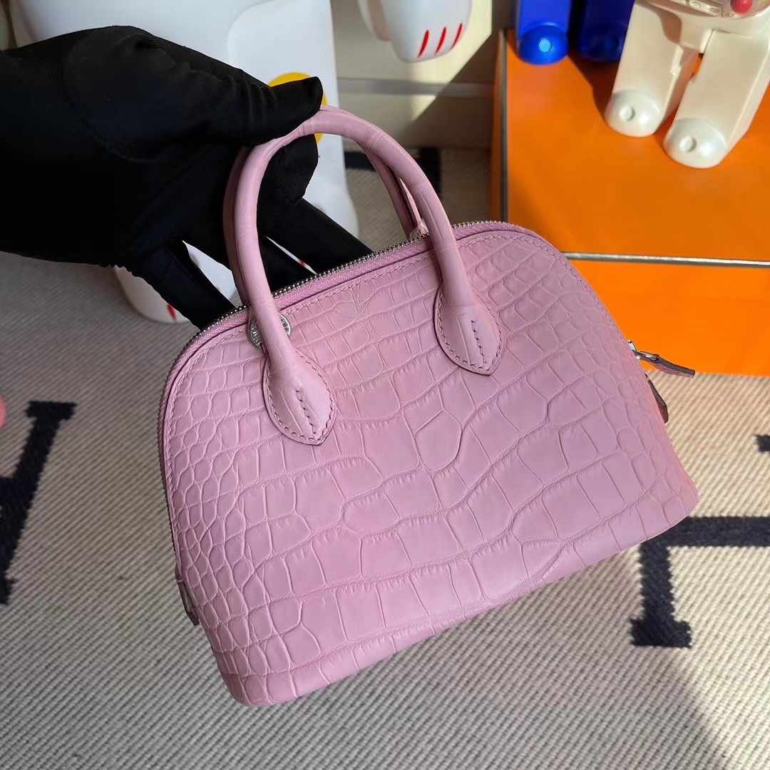 愛馬仕迷你 保齡球包價格 Hermes Bolide 1923 mini bag 5P Pink 櫻花粉 美洲鱷魚