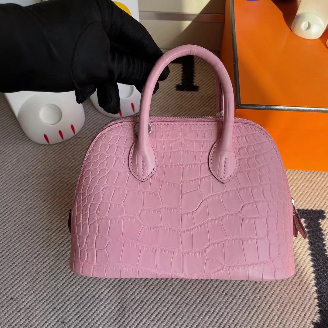 愛馬仕迷你 保齡球包價格 Hermes Bolide 1923 mini bag 5P Pink 櫻花粉 美洲鱷魚