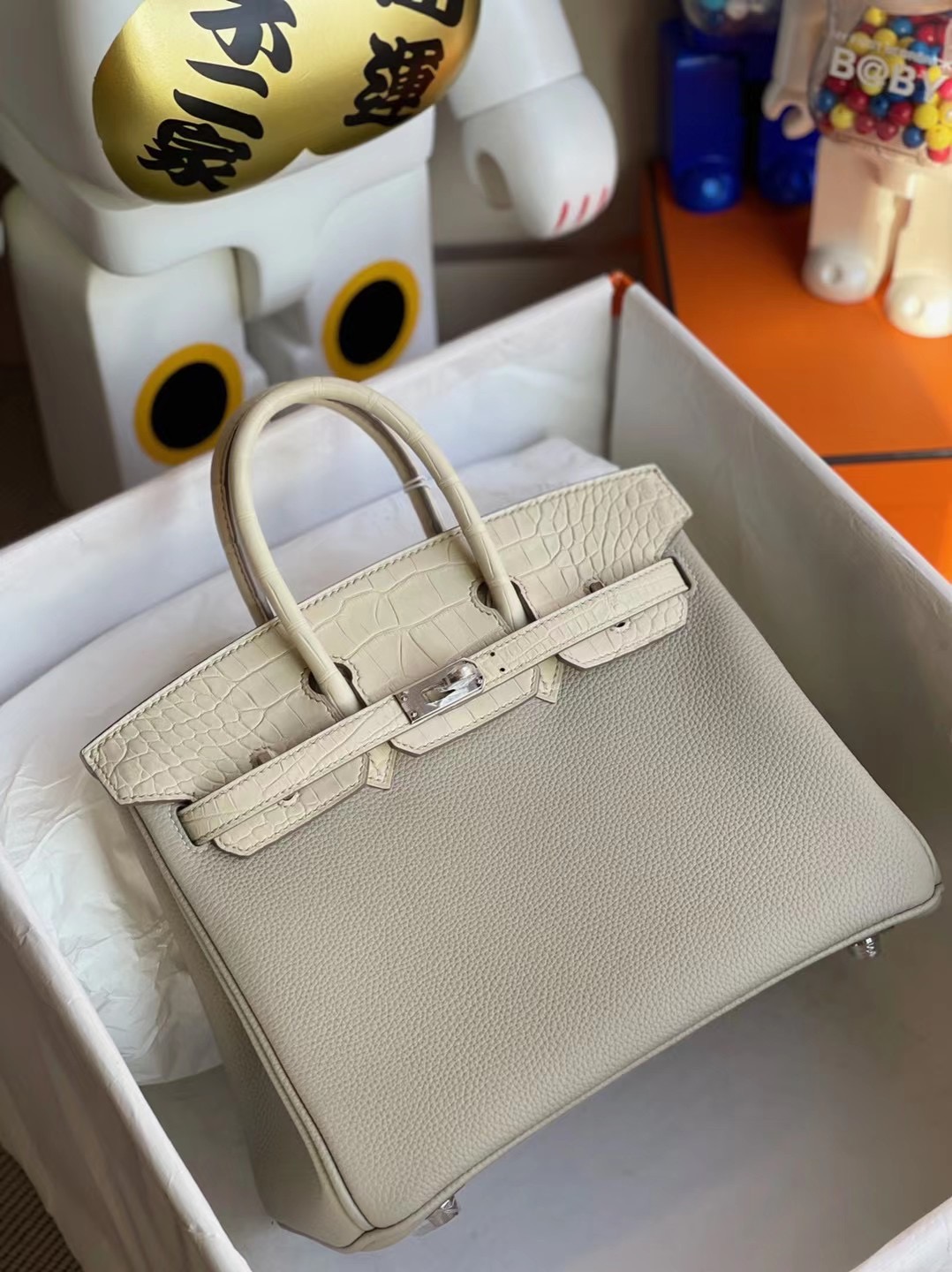 香港南區石澳 Hermes Birkin 25 Touch 80 Gris Perle 珍珠灰 美洲鱷魚 8L Beton 奶油白