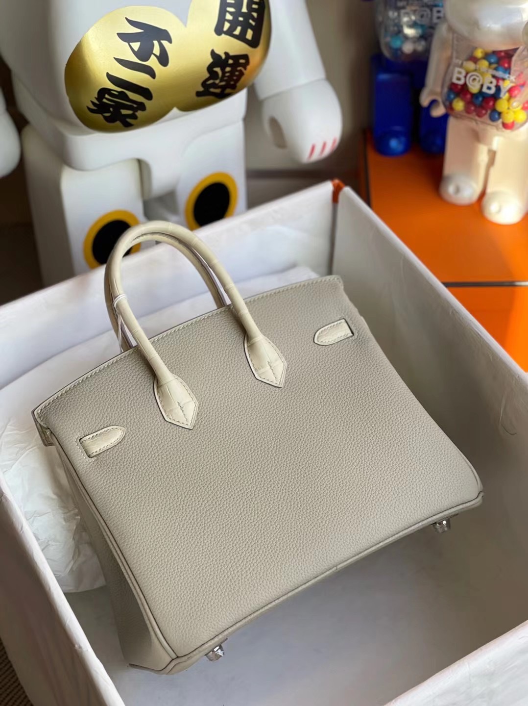 香港南區石澳 Hermes Birkin 25 Touch 80 Gris Perle 珍珠灰 美洲鱷魚 8L Beton 奶油白