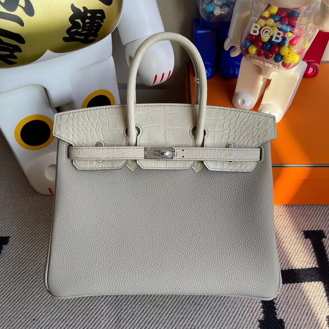 香港南區石澳 Hermes Birkin 25 Touch 80 Gris Perle 珍珠灰 美洲鱷魚 8L Beton 奶油白