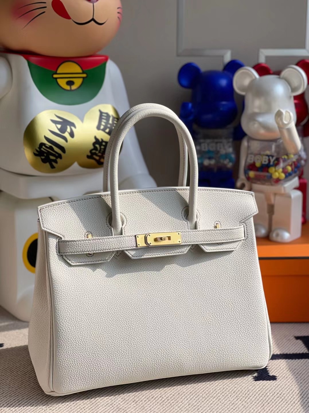 香港東區西河灣 Hermes Birkin 30cm Togo 01 Blanc 純白色 內拼 81 Gris Tourterelle 斑鳩灰