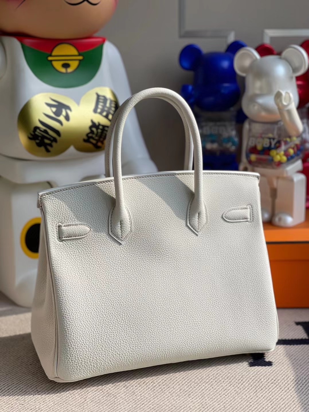 香港東區西河灣 Hermes Birkin 30cm Togo 01 Blanc 純白色 內拼 81 Gris Tourterelle 斑鳩灰