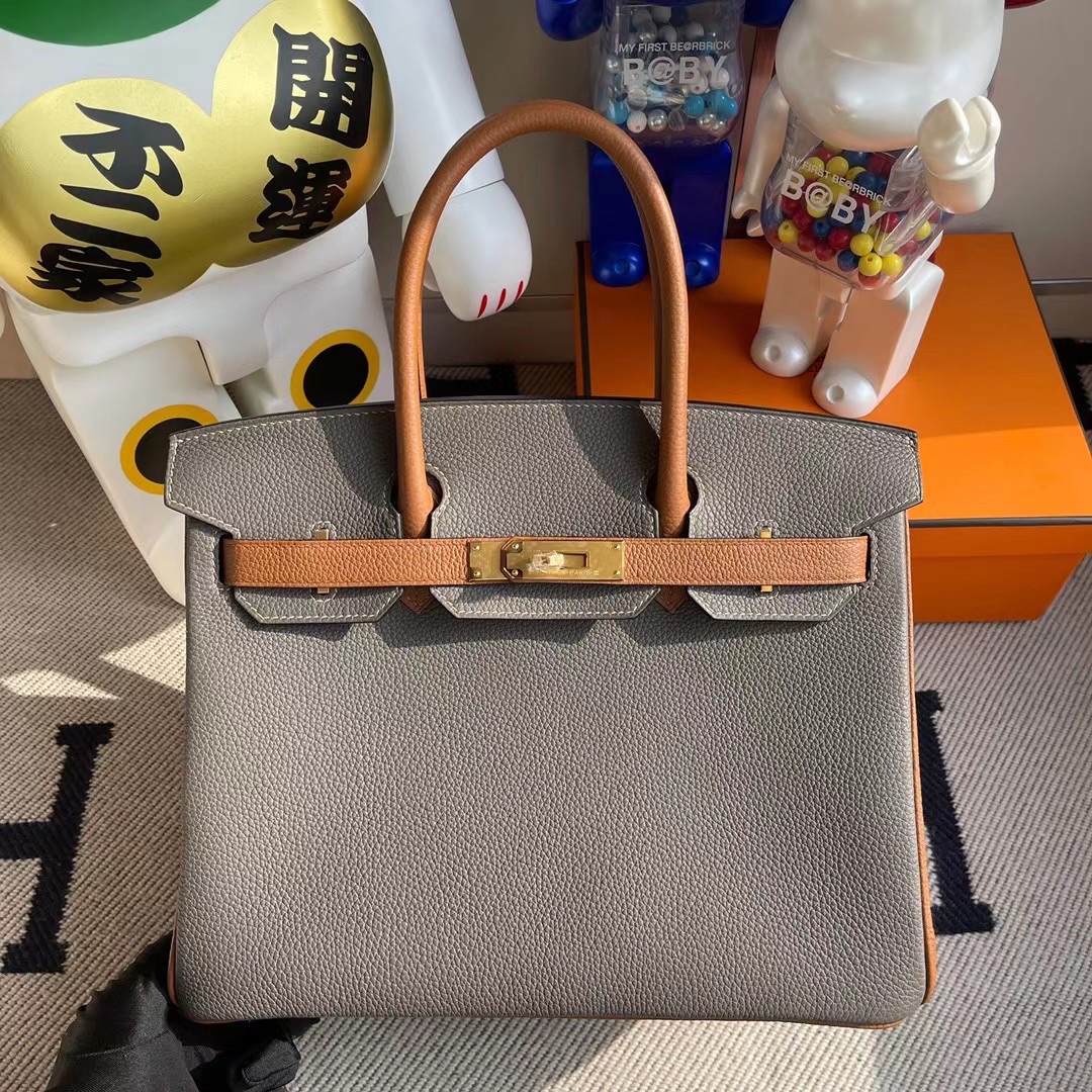 香港東區小西灣 Hermes Birkin 30cm Togo 8F 錫器灰 Etain 37 Gold 金棕色