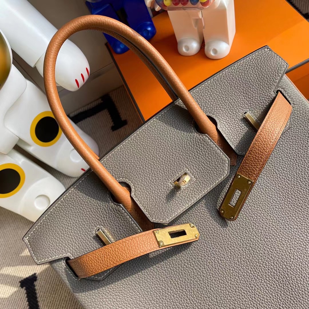 香港東區小西灣 Hermes Birkin 30cm Togo 8F 錫器灰 Etain 37 Gold 金棕色