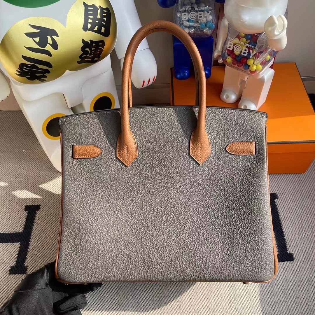 香港東區小西灣 Hermes Birkin 30cm Togo 8F 錫器灰 Etain 37 Gold 金棕色