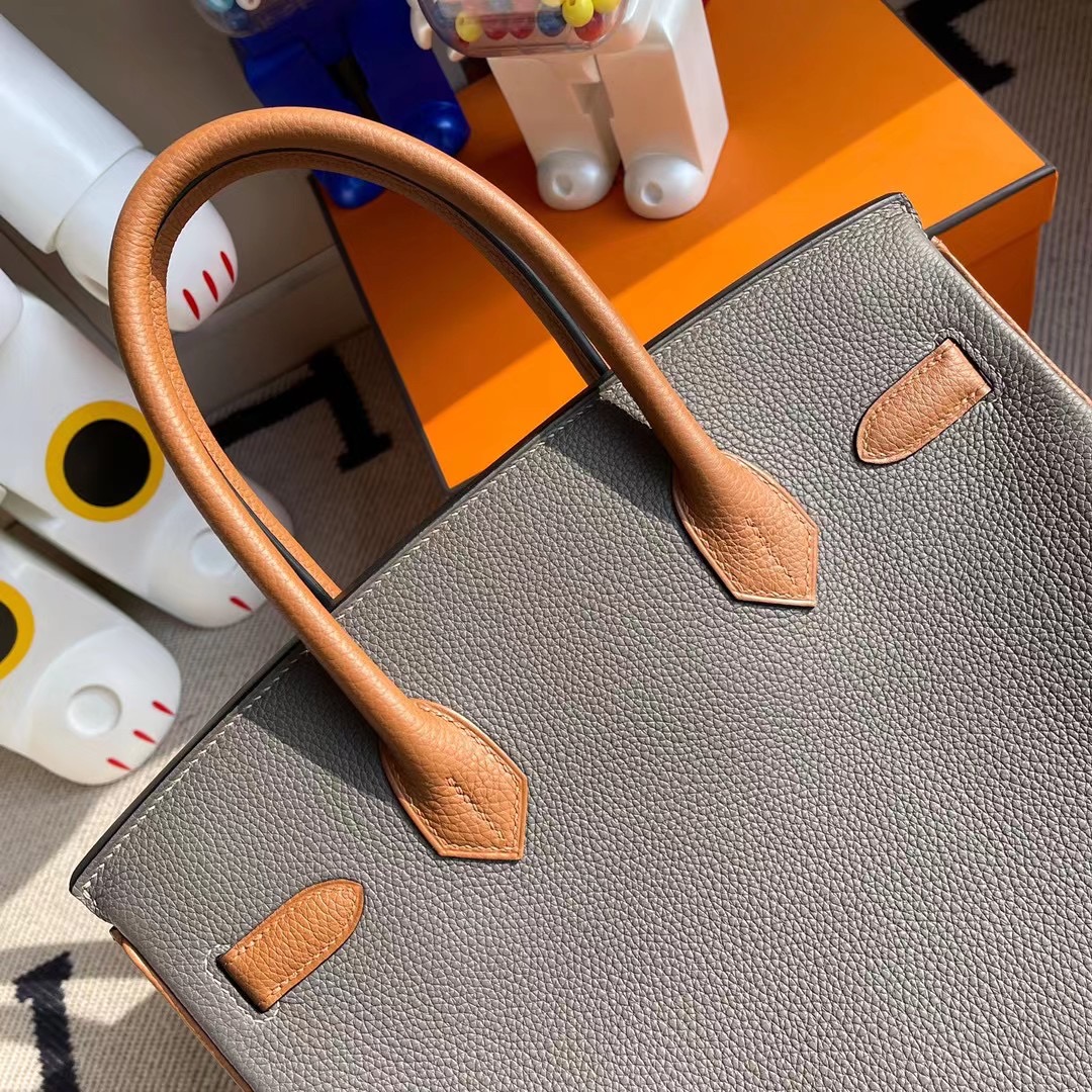 香港東區小西灣 Hermes Birkin 30cm Togo 8F 錫器灰 Etain 37 Gold 金棕色