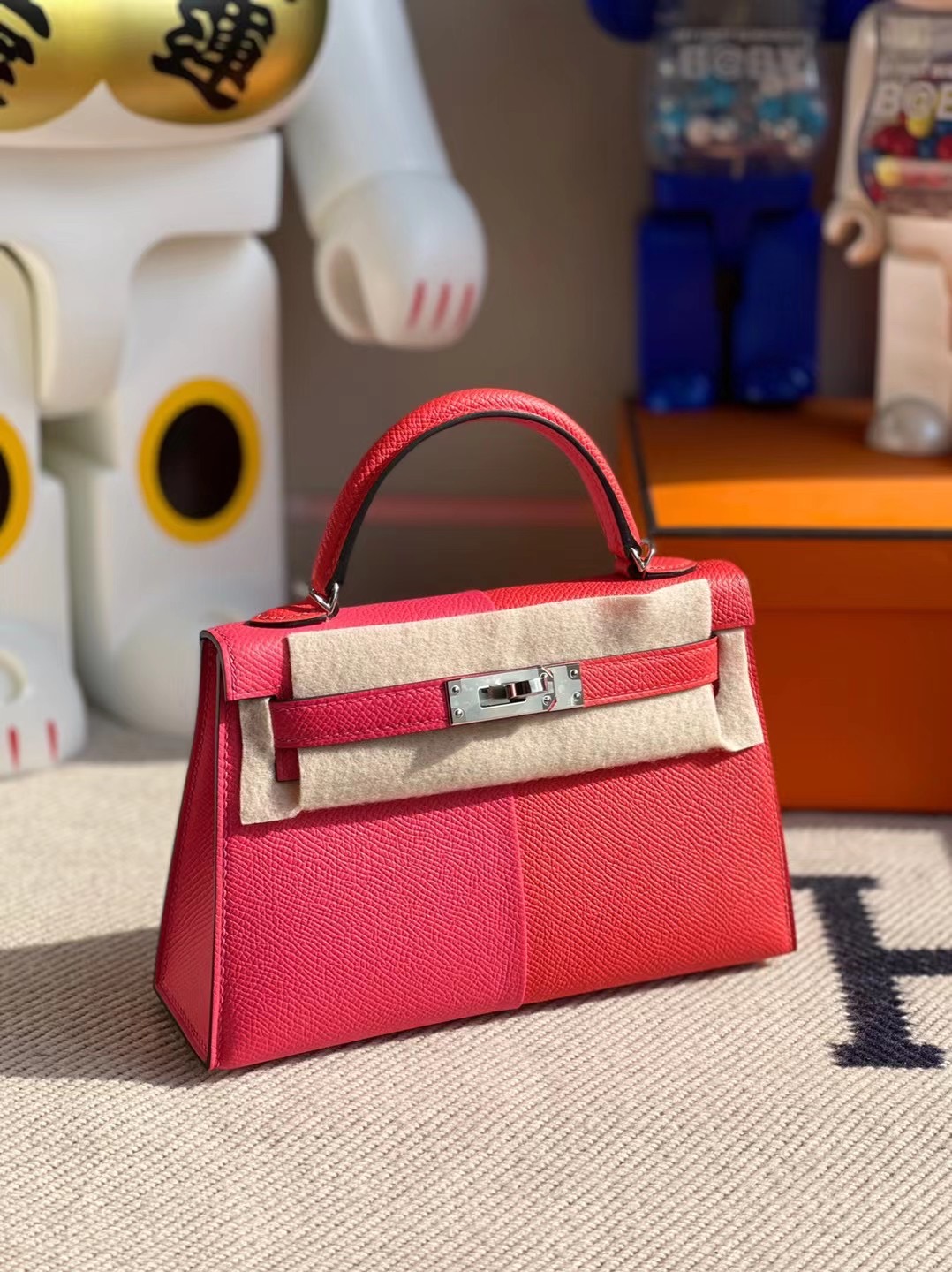 Hermes Kelly Mini Ⅱ Epsom 三拼色 I6 極致粉/S3 心紅色/B3 坦桑尼亞藍