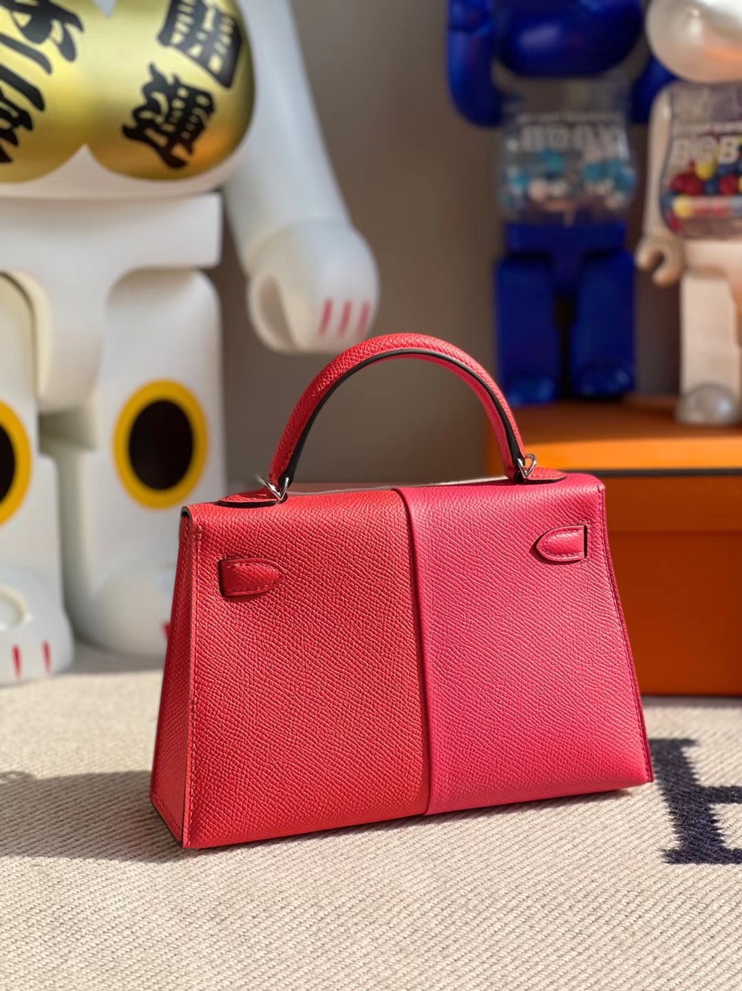 Hermes Kelly Mini Ⅱ Epsom 三拼色 I6 極致粉/S3 心紅色/B3 坦桑尼亞藍