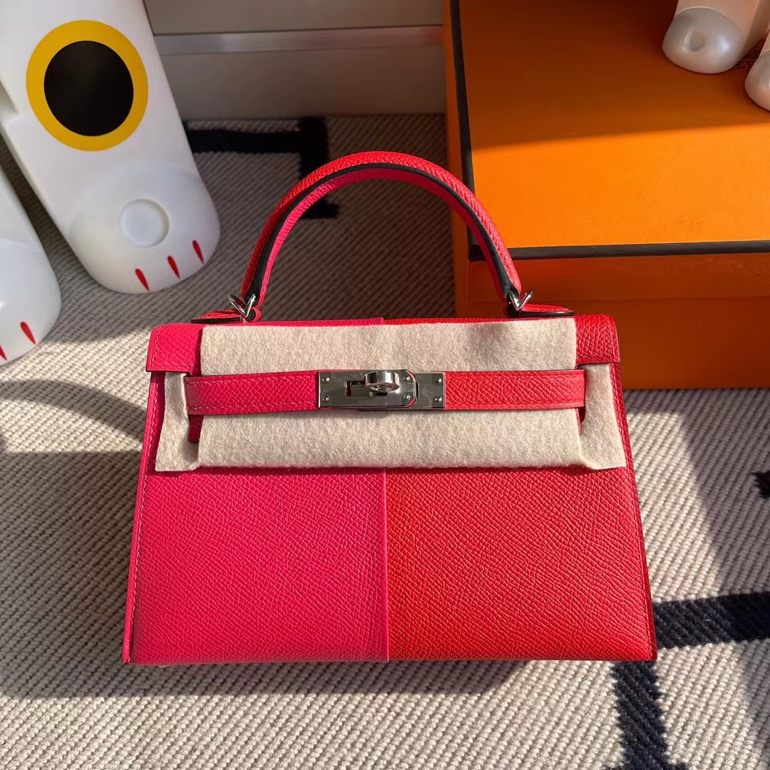 Hermes Kelly Mini Ⅱ Epsom 三拼色 I6 極致粉/S3 心紅色/B3 坦桑尼亞藍