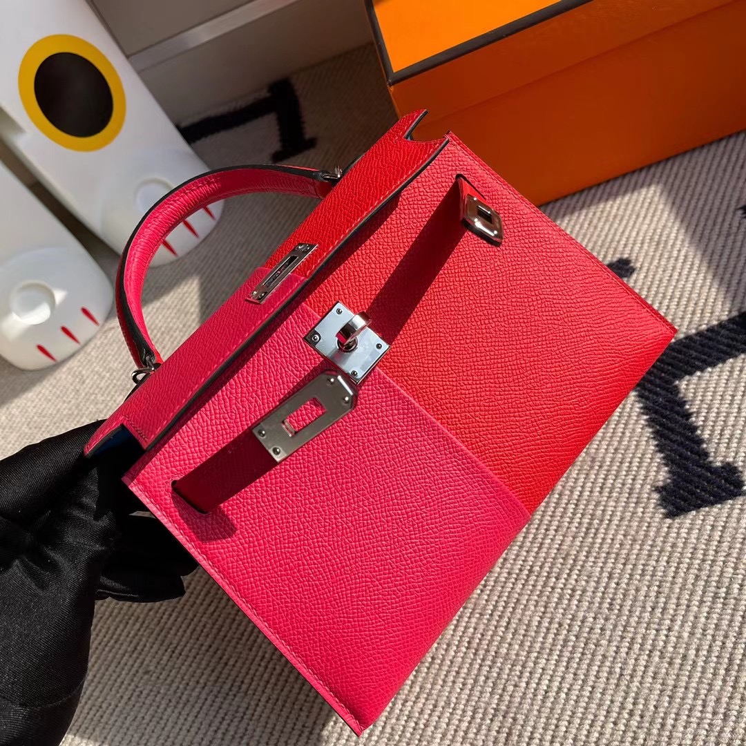 Hermes Kelly Mini Ⅱ Epsom 三拼色 I6 極致粉/S3 心紅色/B3 坦桑尼亞藍