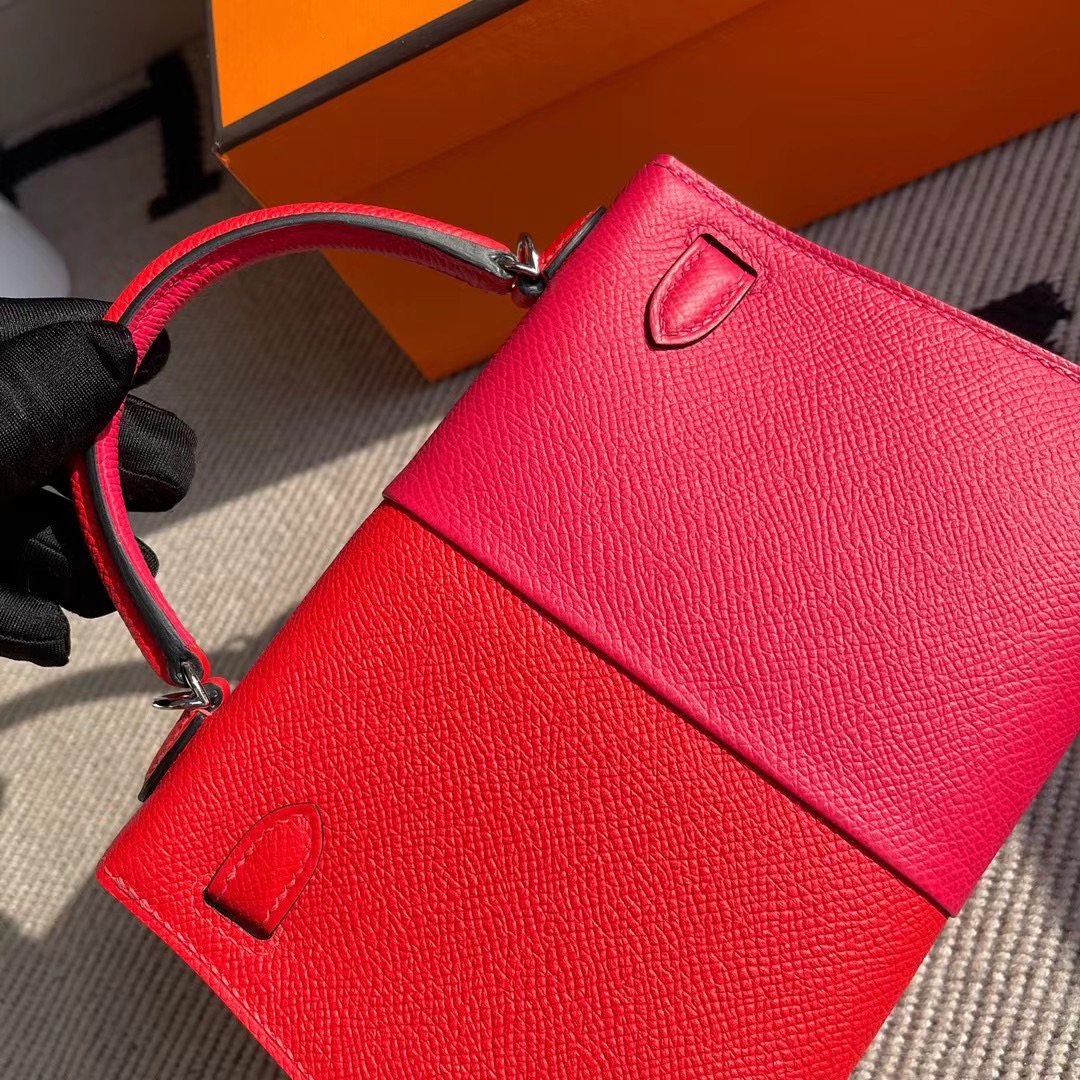 Hermes Kelly Mini Ⅱ Epsom 三拼色 I6 極致粉/S3 心紅色/B3 坦桑尼亞藍