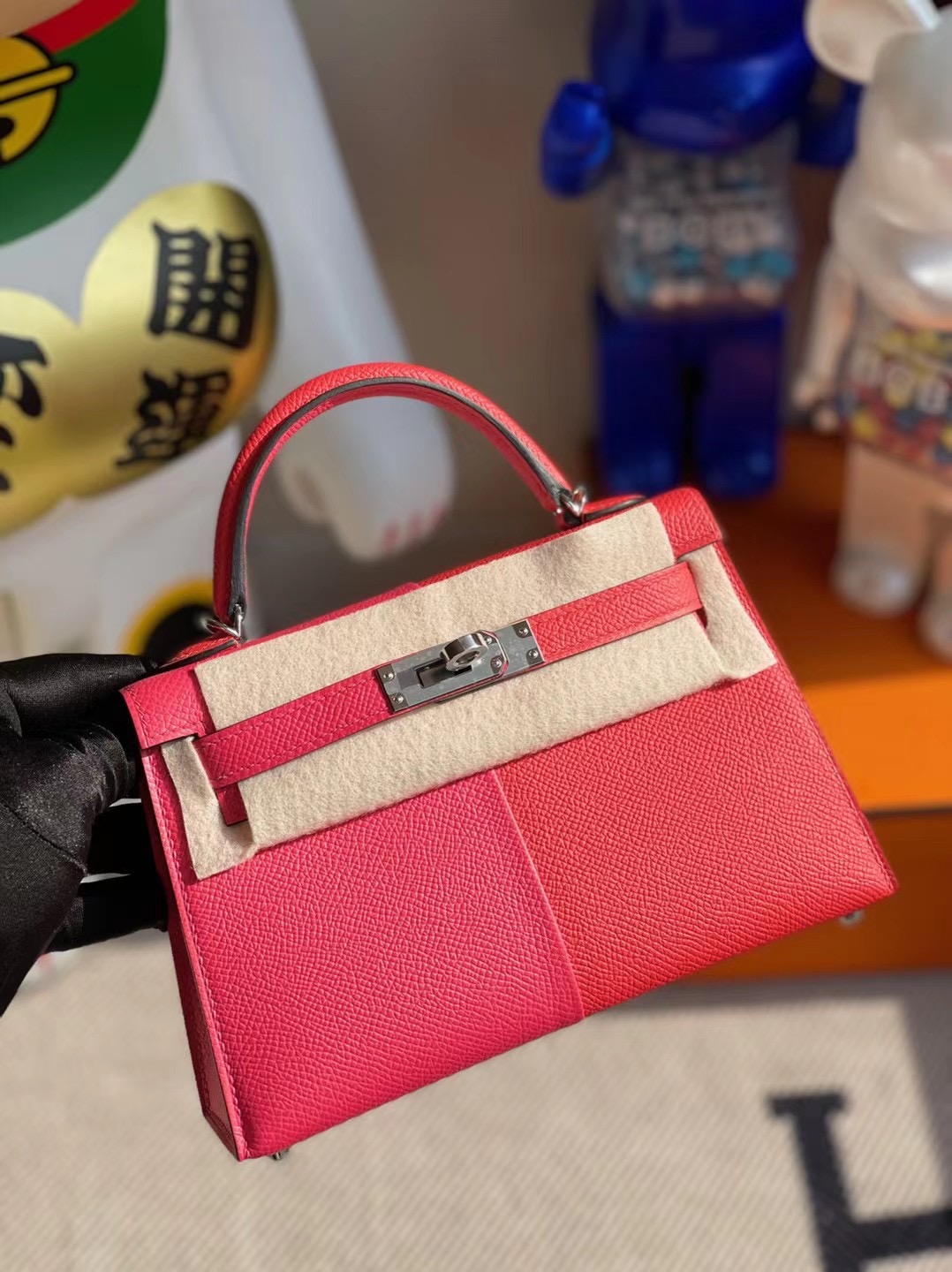 Hermes Kelly Mini Ⅱ Epsom 三拼色 I6 極致粉/S3 心紅色/B3 坦桑尼亞藍