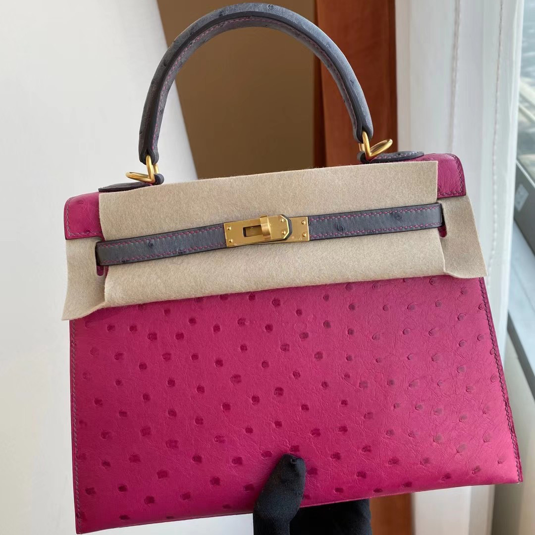 Hermes Kelly 25cm Ostrich 南非鴕鳥皮 L3 Rose Purple 玫瑰紫 /82瑪瑙灰 gris agate