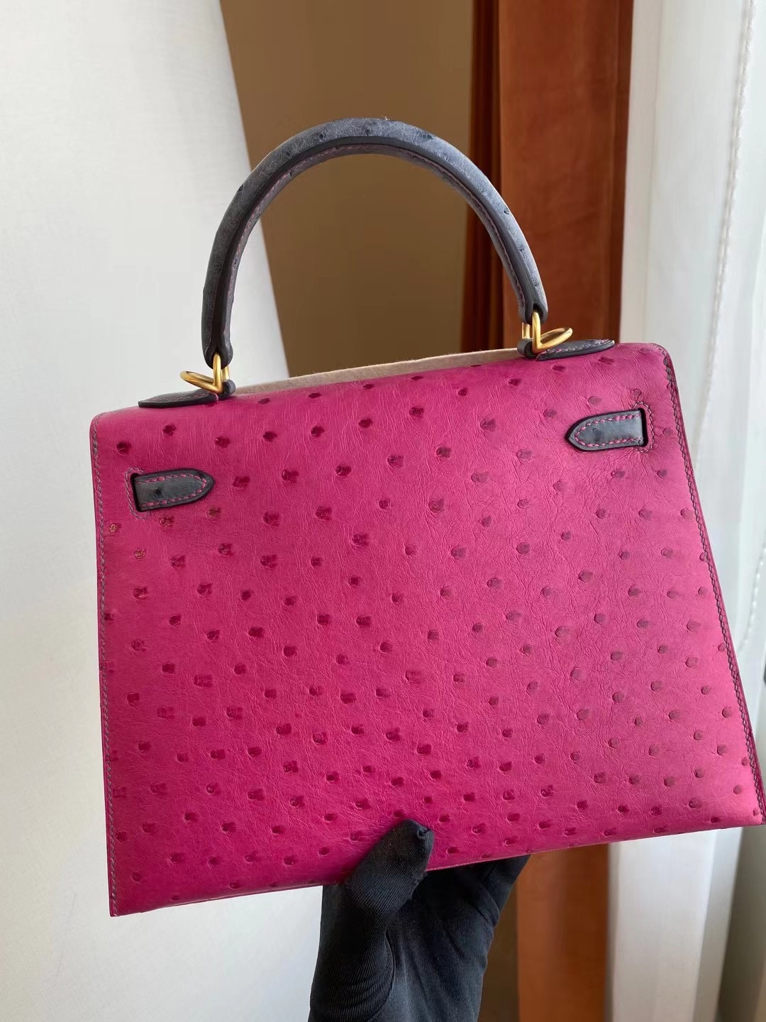 Hermes Kelly 25cm Ostrich 南非鴕鳥皮 L3 Rose Purple 玫瑰紫 /82瑪瑙灰 gris agate