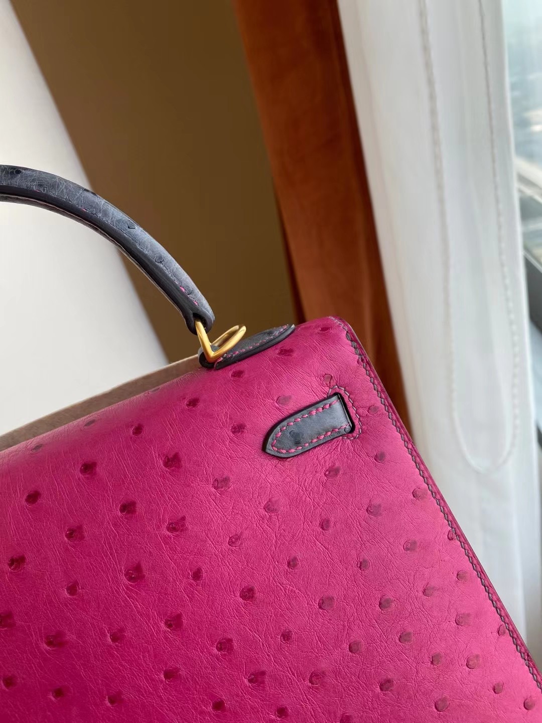 Hermes Kelly 25cm Ostrich 南非鴕鳥皮 L3 Rose Purple 玫瑰紫 /82瑪瑙灰 gris agate