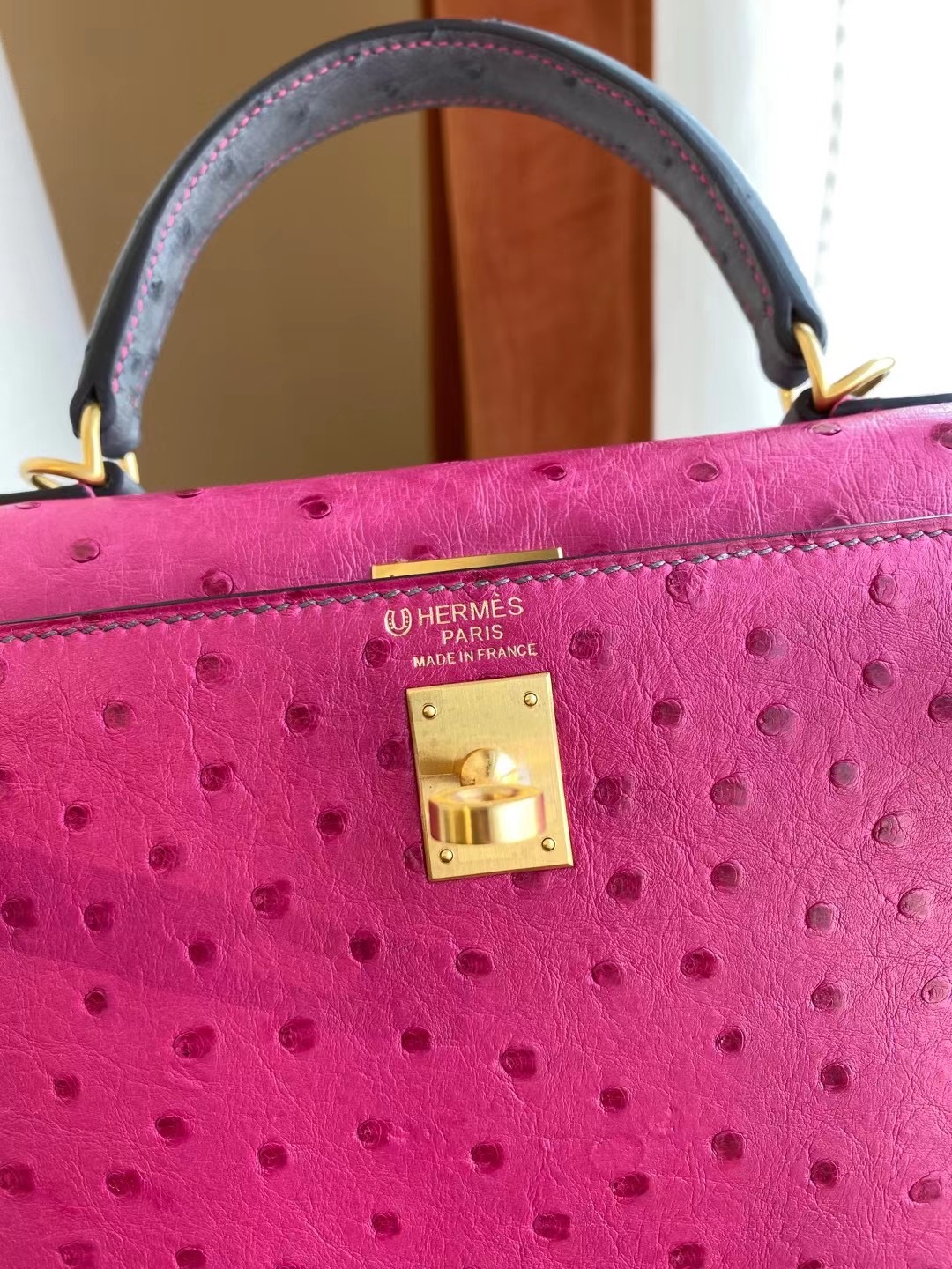 Hermes Kelly 25cm Ostrich 南非鴕鳥皮 L3 Rose Purple 玫瑰紫 /82瑪瑙灰 gris agate