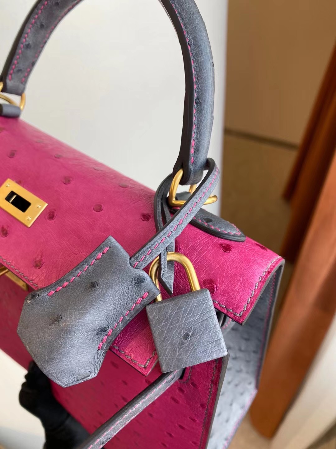 Hermes Kelly 25cm Ostrich 南非鴕鳥皮 L3 Rose Purple 玫瑰紫 /82瑪瑙灰 gris agate