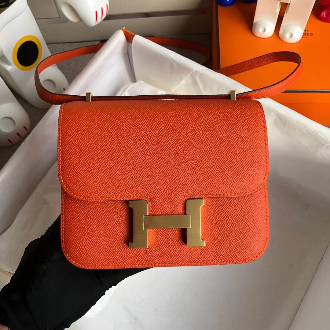 Hong Kong Hermes Constance Mini 19cm Epsom 9J Feu 火焰橙 金扣 GHW