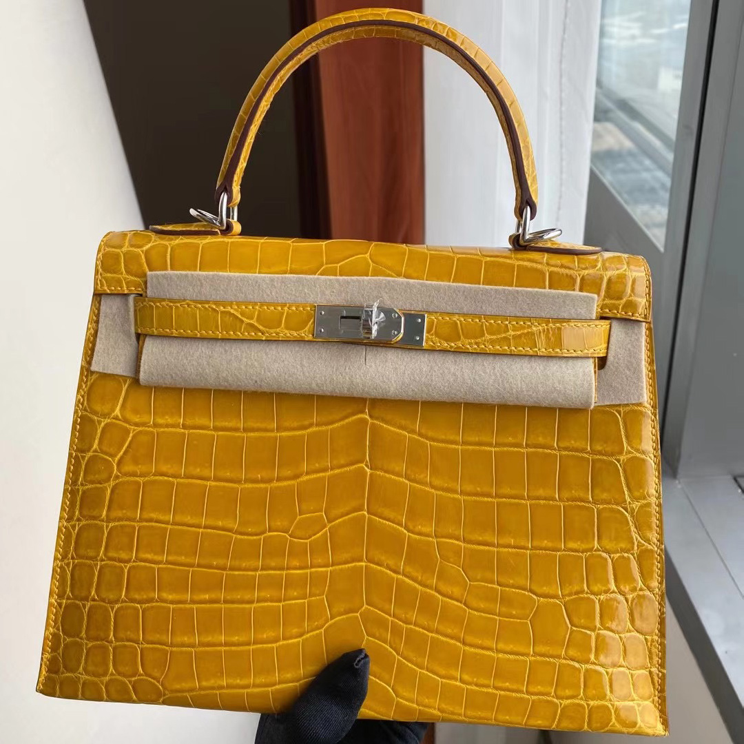 Yuen Long District Hong Kong Hermes Kelly 25cm 9D Amber 琥珀黃 銀扣