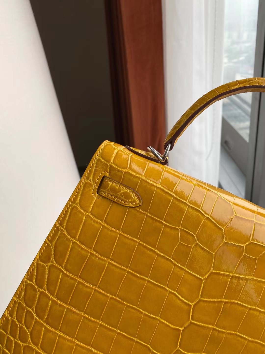 Yuen Long District Hong Kong Hermes Kelly 25cm 9D Amber 琥珀黃 銀扣