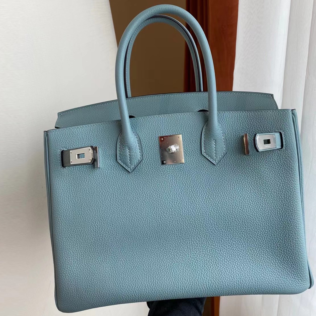 香港沙田區愛馬仕鉑金包 Hermes Birkin 30cm Togo 7G Ciel 天青色 銀扣