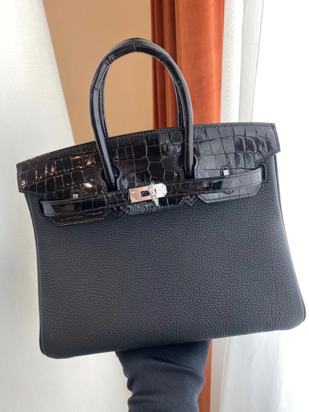 香港西貢區調景嶺 愛馬仕鉑金包 Hermes Birkin 25cm Touch Togo/尼羅鱷魚黑色 銀扣