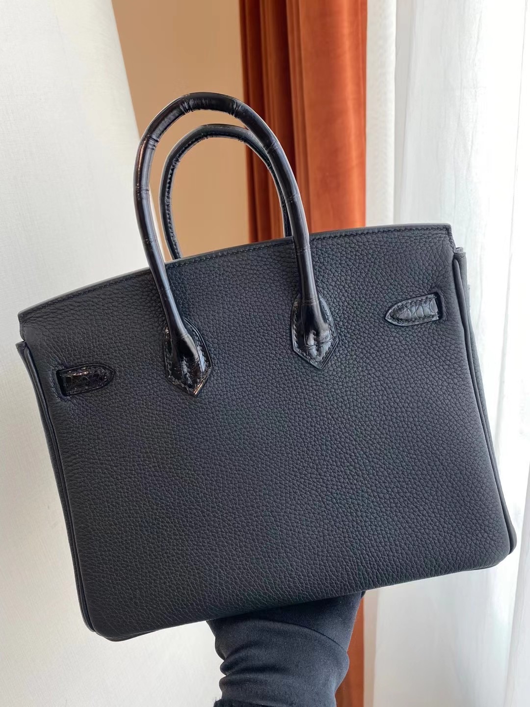 香港西貢區調景嶺 愛馬仕鉑金包 Hermes Birkin 25cm Touch Togo/尼羅鱷魚黑色 銀扣