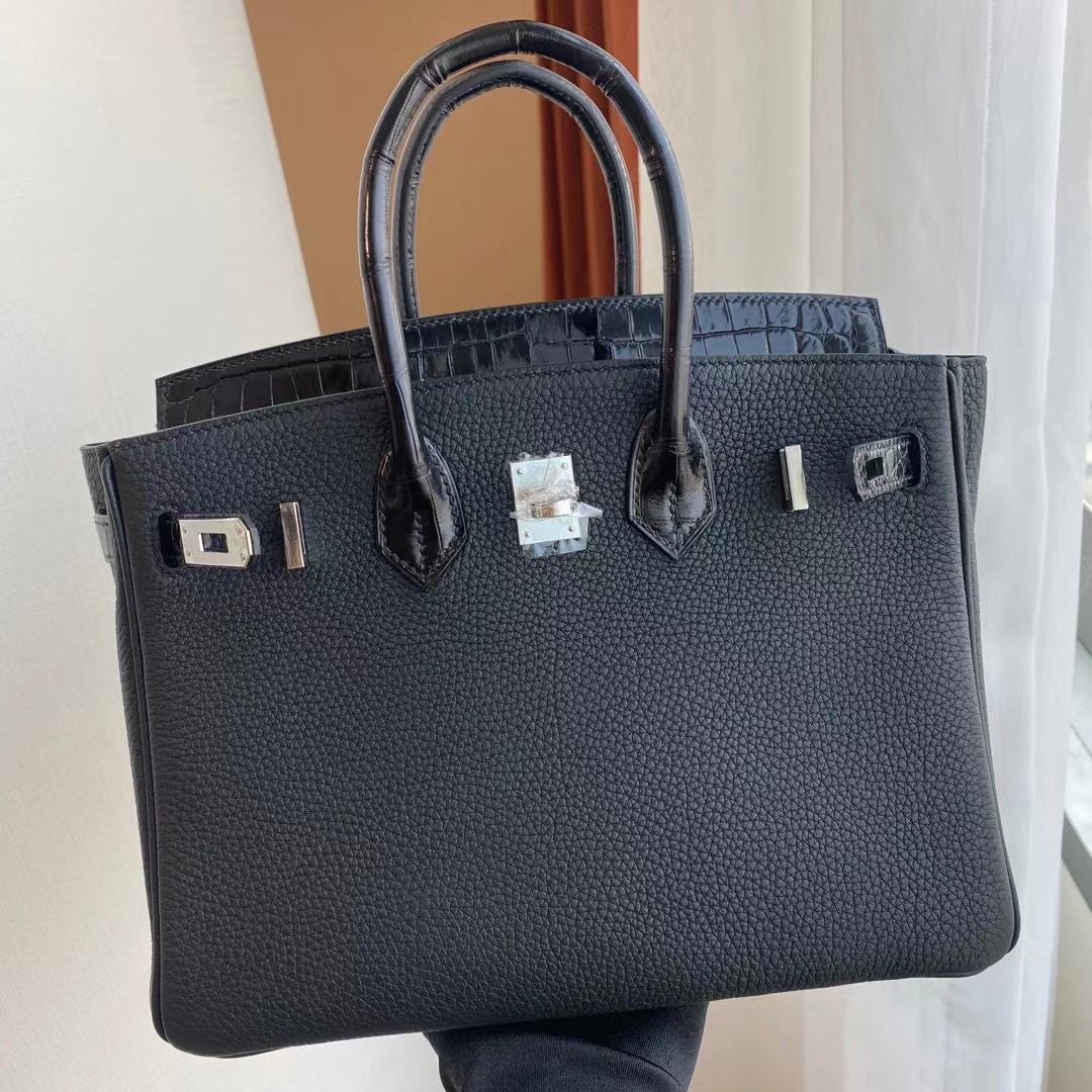 香港西貢區調景嶺 愛馬仕鉑金包 Hermes Birkin 25cm Touch Togo/尼羅鱷魚黑色 銀扣