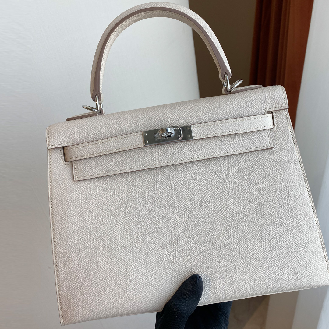 愛馬仕凱莉包 專櫃價格 Hermes Kelly 25cm Epsom CK10 Craie 奶昔白 銀扣