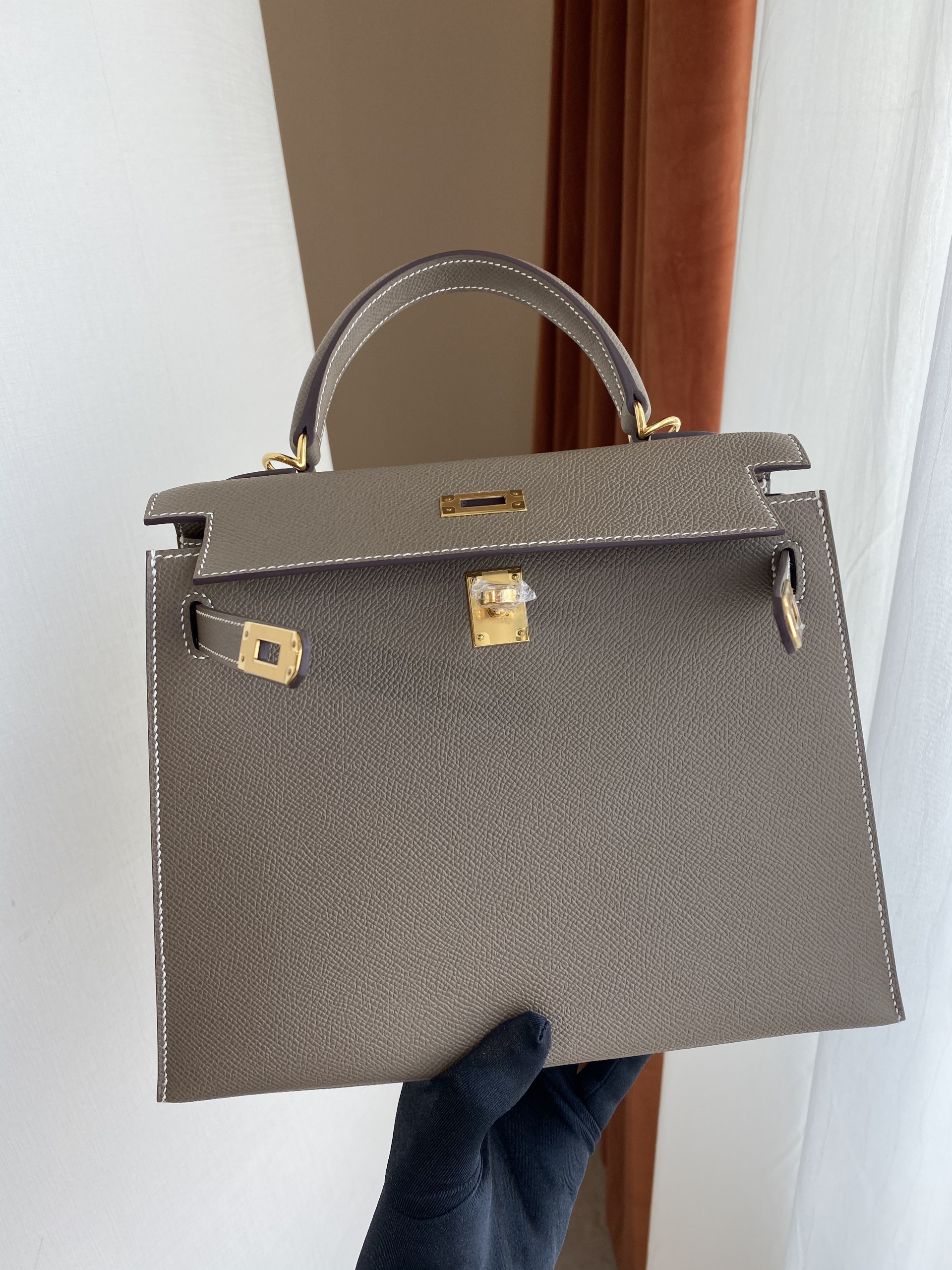 愛馬仕凱莉包 香港西貢區將軍澳 Hermes Kelly 25cm Epsom CC18 Etoupe 大象灰 金扣