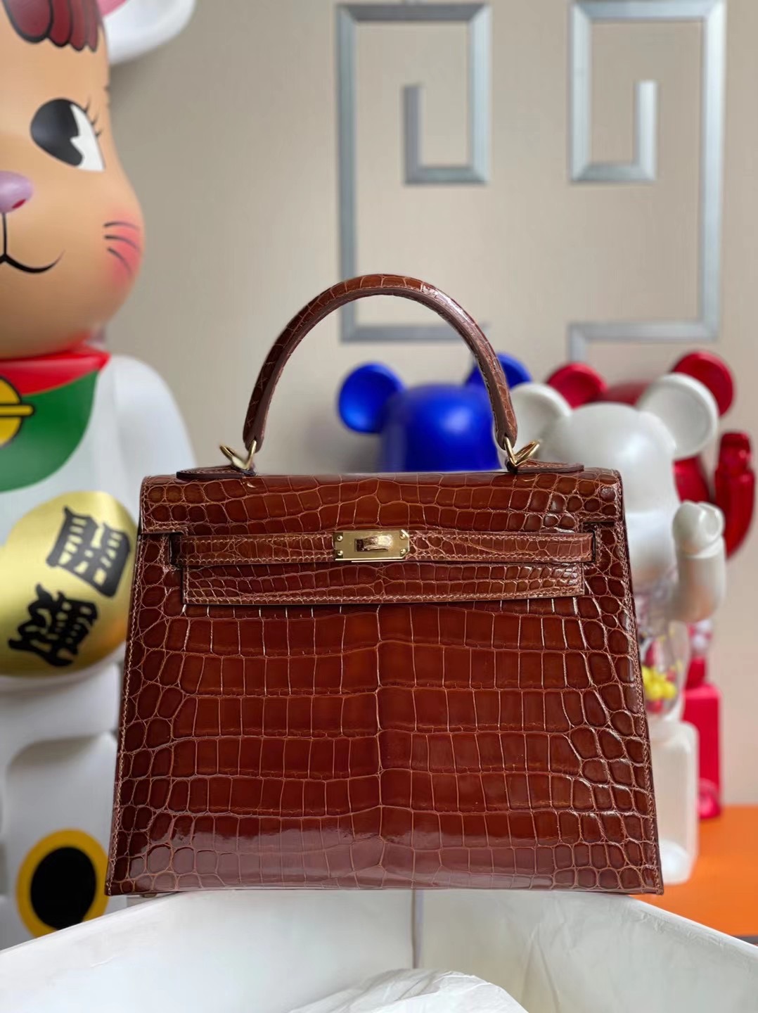 Hermes Kelly 25cm 亮面尼羅鱷魚 31 Miel 蜜糖棕 全手工蜜蠟線縫製 金扣