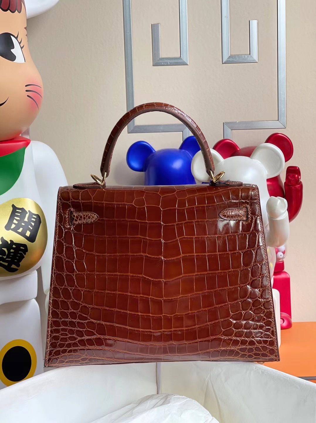 Hermes Kelly 25cm 亮面尼羅鱷魚 31 Miel 蜜糖棕 全手工蜜蠟線縫製 金扣