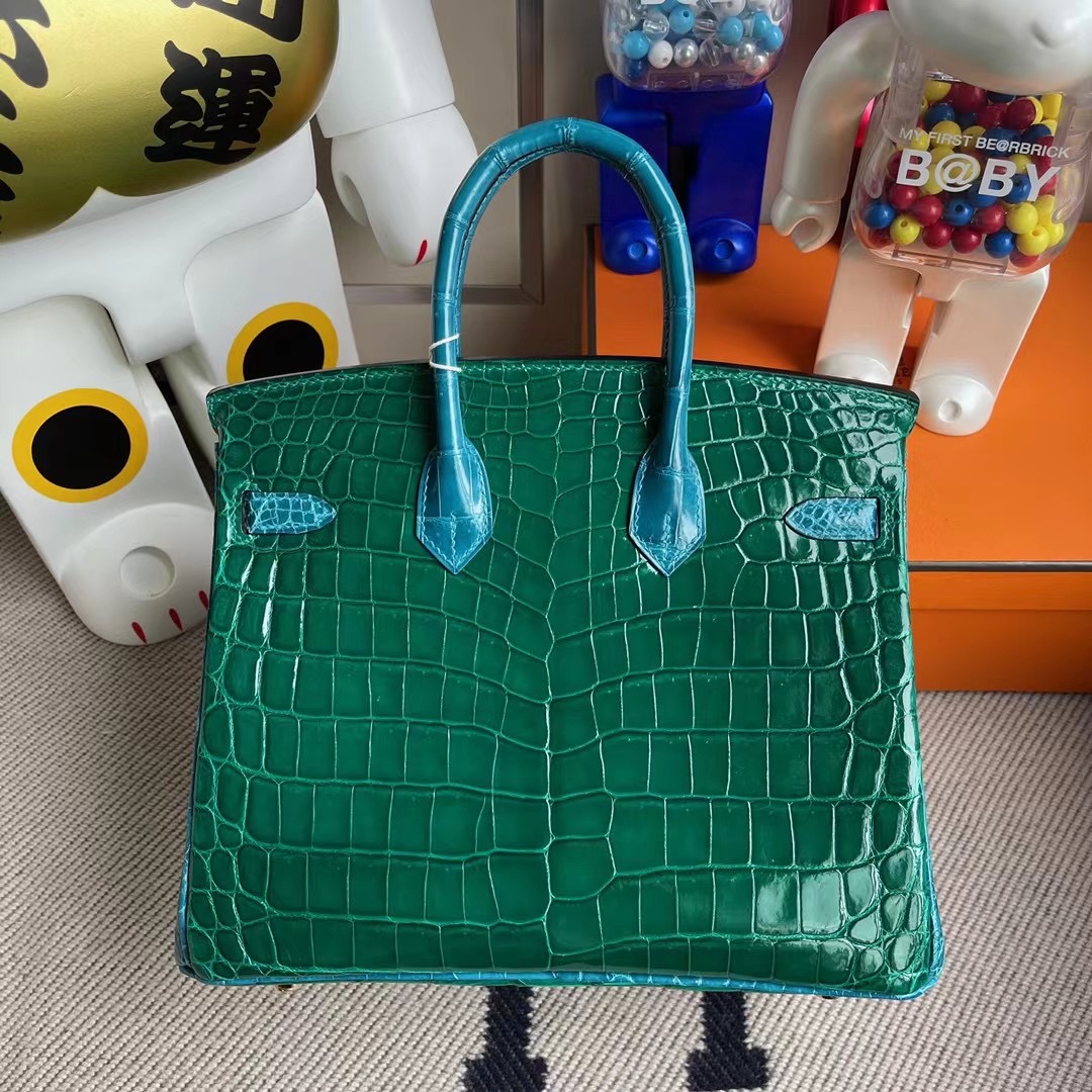 愛馬仕鉑金包定製 Hermes HSS Birkin 25 尼羅鱷魚 6Q 翡翠綠 7W 伊茲密爾藍