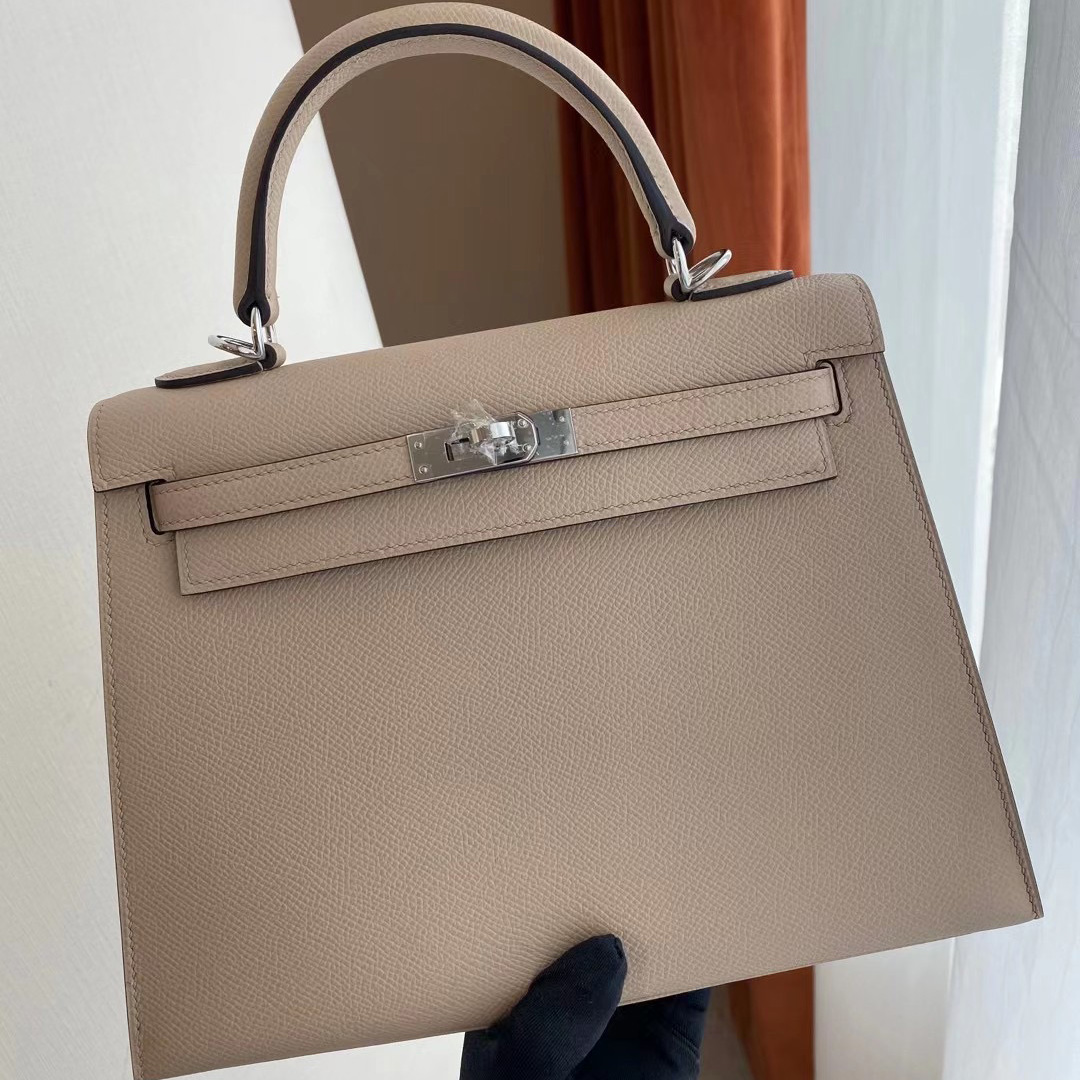 Hong Kong Hermes Kelly 25cm Epsom S2 風衣灰 Trench 銀扣 全手工縫製蜜蠟線縫製