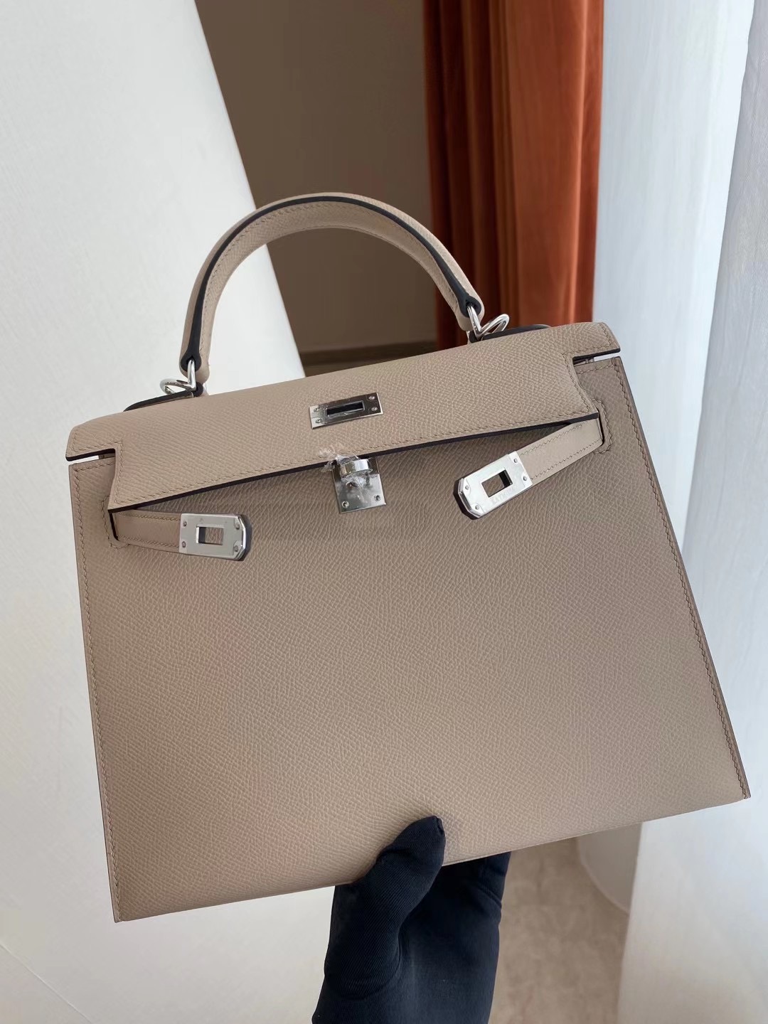 Hong Kong Hermes Kelly 25cm Epsom S2 風衣灰 Trench 銀扣 全手工縫製蜜蠟線縫製