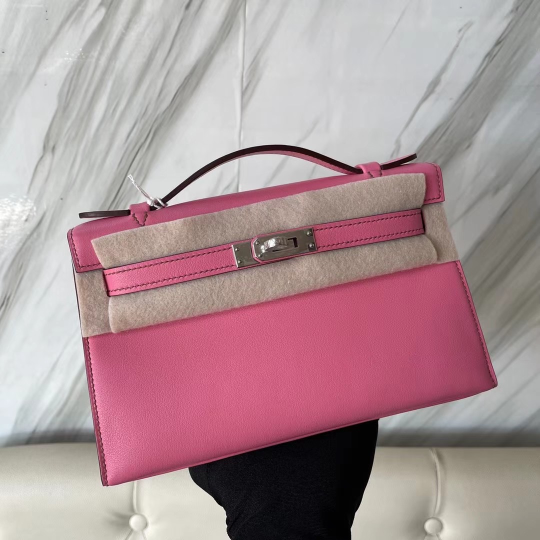 Hermes MiniKelly Pochette Swift 5P Pink 櫻花粉 全手工蜜蠟線縫製 銀扣