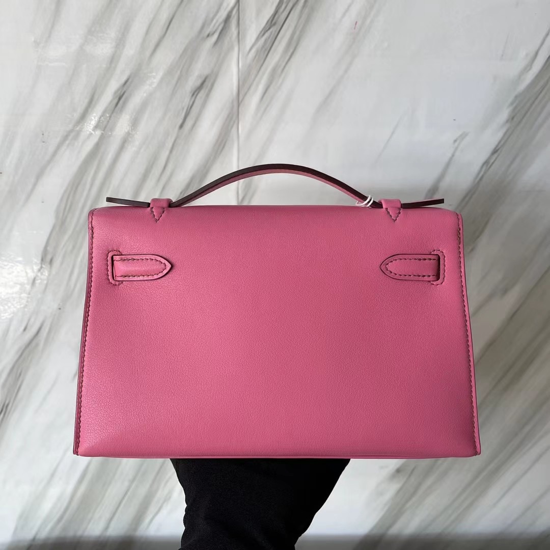 Hermes MiniKelly Pochette Swift 5P Pink 櫻花粉 全手工蜜蠟線縫製 銀扣