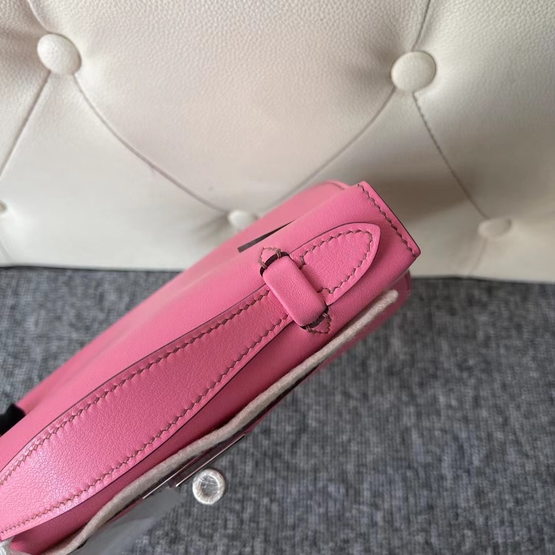 Hermes MiniKelly Pochette Swift 5P Pink 櫻花粉 全手工蜜蠟線縫製 銀扣