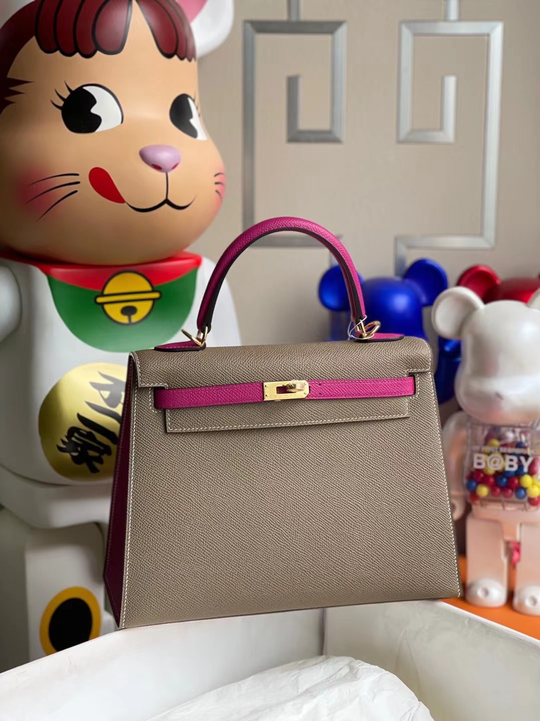 Hermes Kelly 25cm Epsom HSS 18 Etoupe 大象灰 L3 Rose Purple 玫瑰紫 金扣