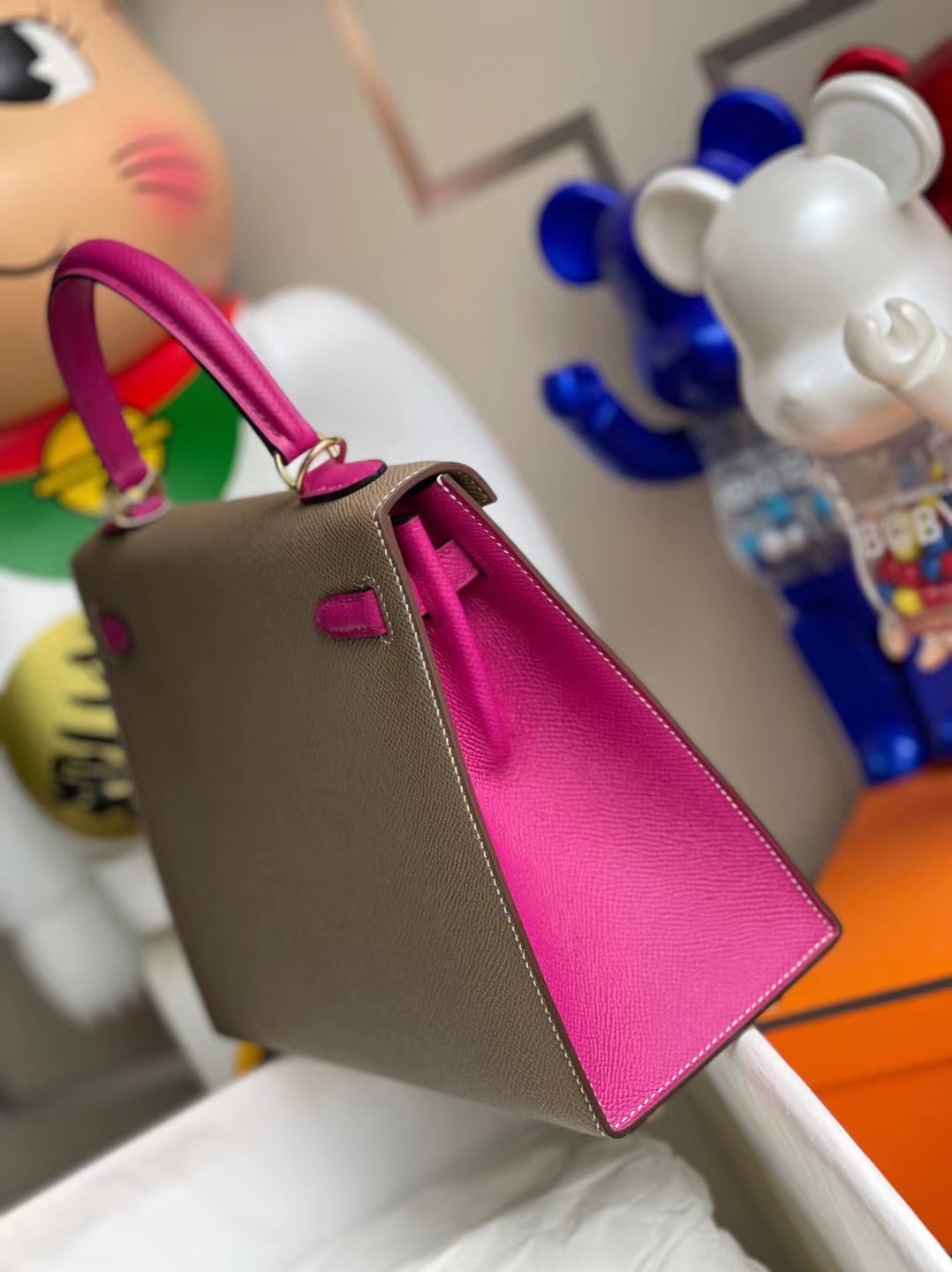 Hermes Kelly 25cm Epsom HSS 18 Etoupe 大象灰 L3 Rose Purple 玫瑰紫 金扣