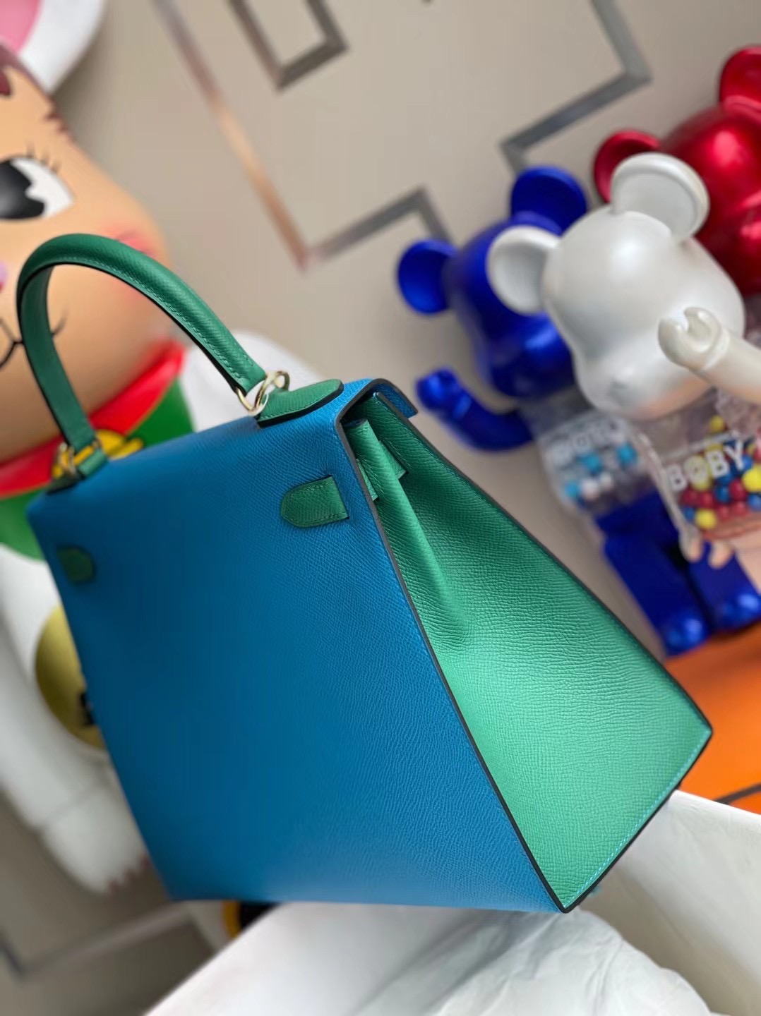 Hermes Kelly 28cm HSS B3 Blue Zanzibar 坦桑尼亞藍 /U4 Vert Verigo 絲絨綠