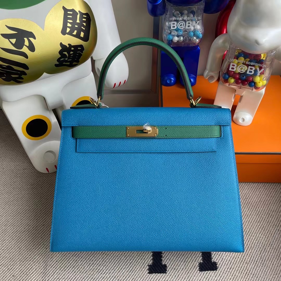 Hermes Kelly 28cm HSS B3 Blue Zanzibar 坦桑尼亞藍 /U4 Vert Verigo 絲絨綠