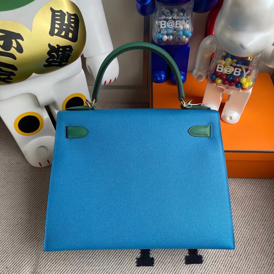 Hermes Kelly 28cm HSS B3 Blue Zanzibar 坦桑尼亞藍 /U4 Vert Verigo 絲絨綠