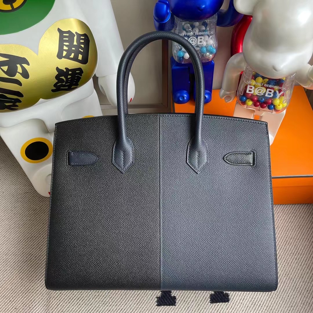 Hermes Birkin 30cm 外縫三拼色 89 Noir 2Z Blue Nuit 午夜藍 內拼 B3 坦桑尼亞藍 金扣