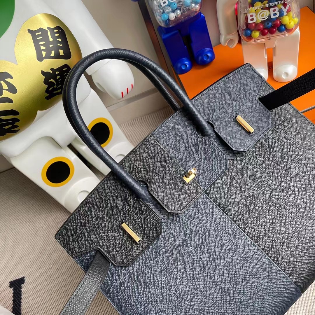 Hermes Birkin 30cm 外縫三拼色 89 Noir 2Z Blue Nuit 午夜藍 內拼 B3 坦桑尼亞藍 金扣