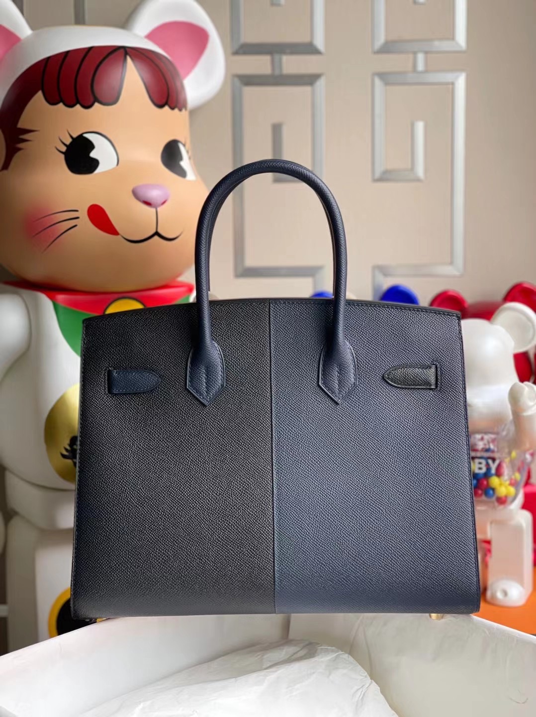 Hermes Birkin 30cm 外縫三拼色 89 Noir 2Z Blue Nuit 午夜藍 內拼 B3 坦桑尼亞藍 金扣